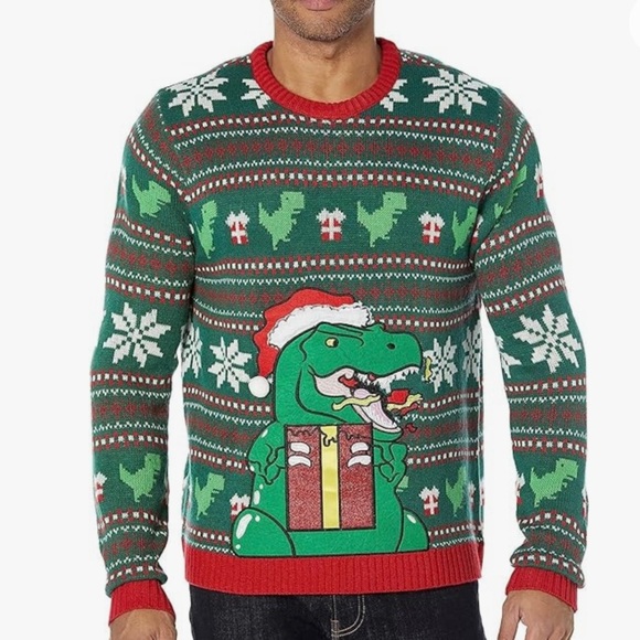 Blizzard Bay Mens Ugly Dinosaur Christmas Sweater NWT Large - Picture 1 of 6